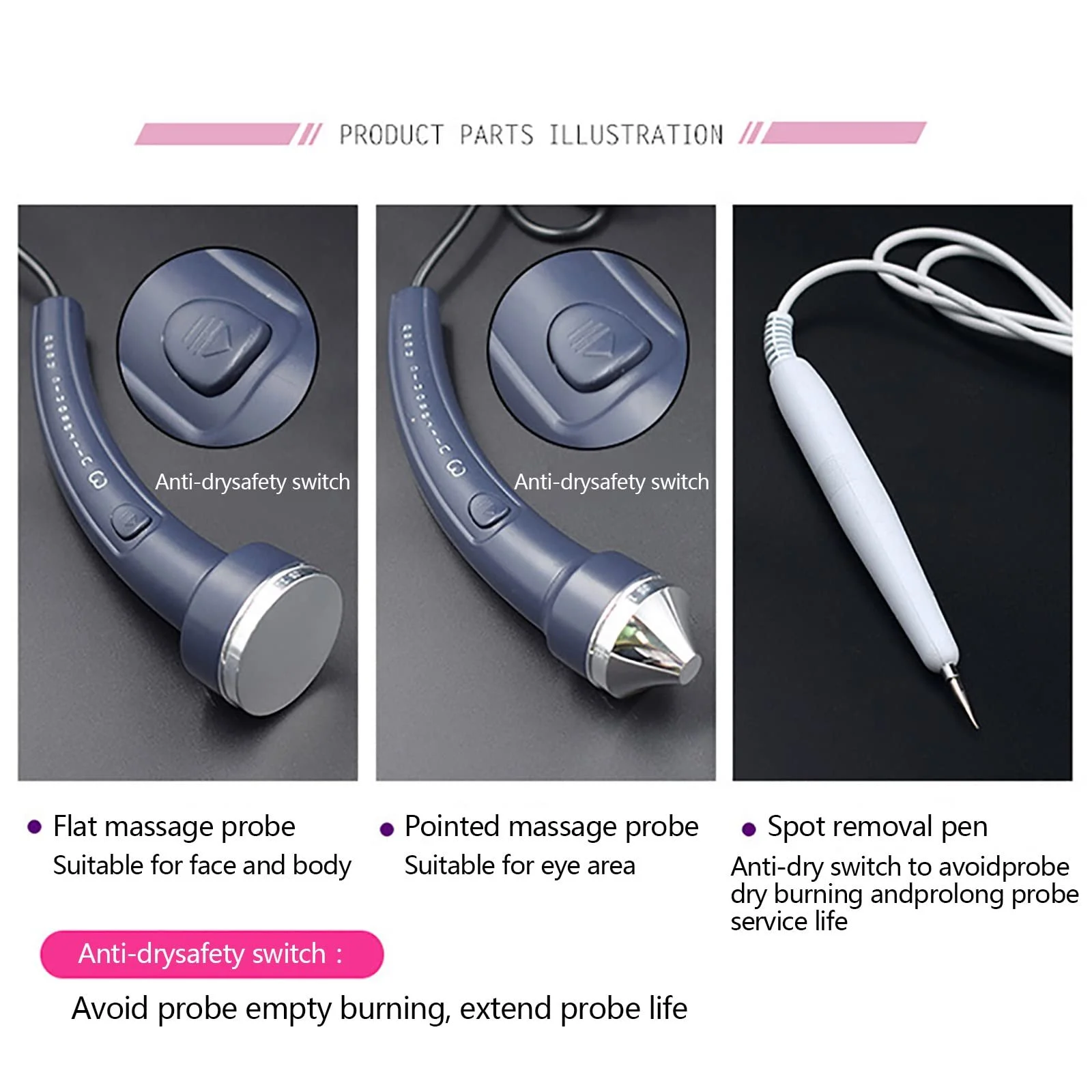 Ультразвуковий масажер для обличчя та тіла 1 насадка для очей 1 насадка для обличчя 1 ручка для видалення плям, фото №8