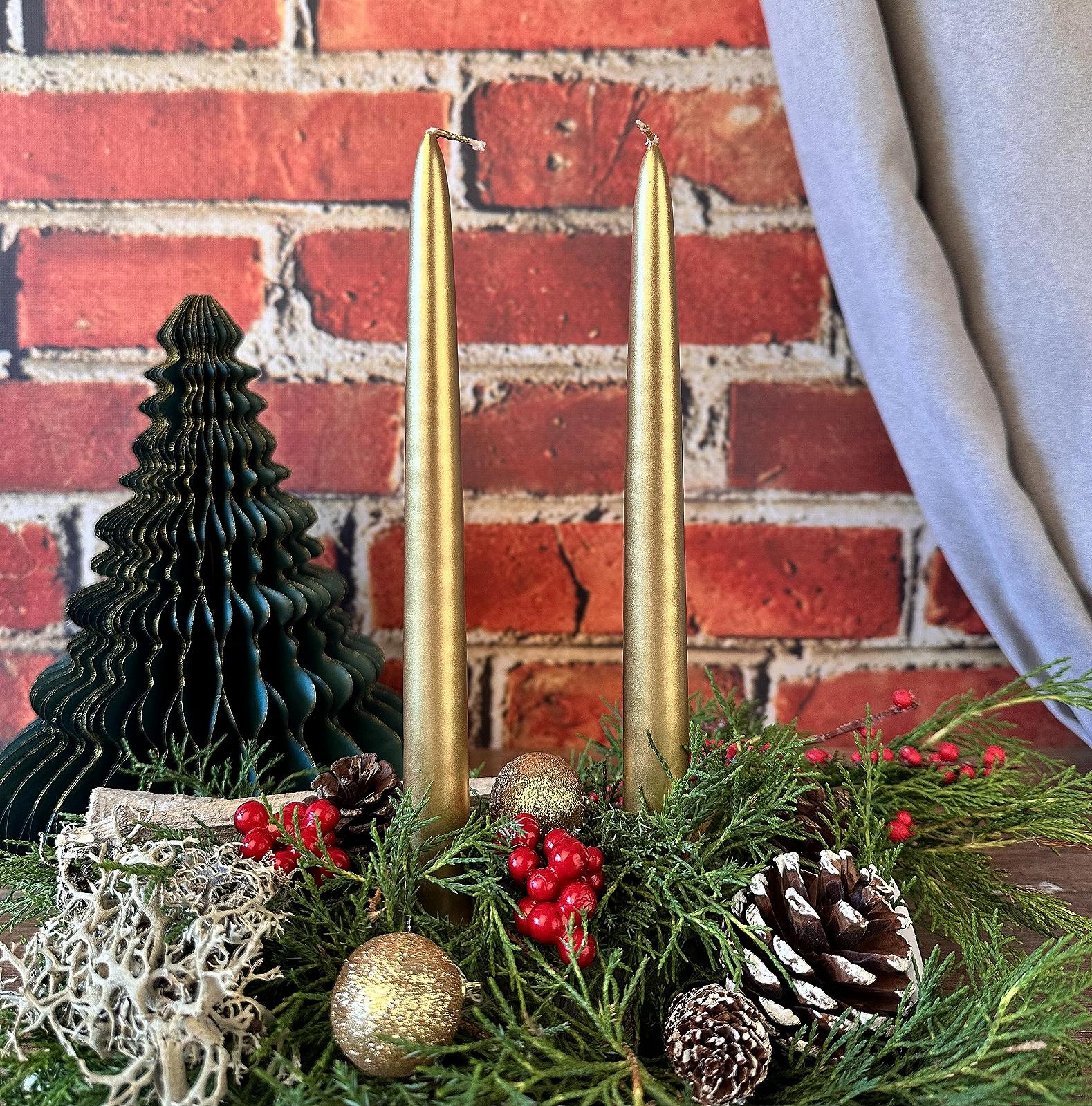 Набір Свічки Конічні Металеві 29 см Золоті, фото №5