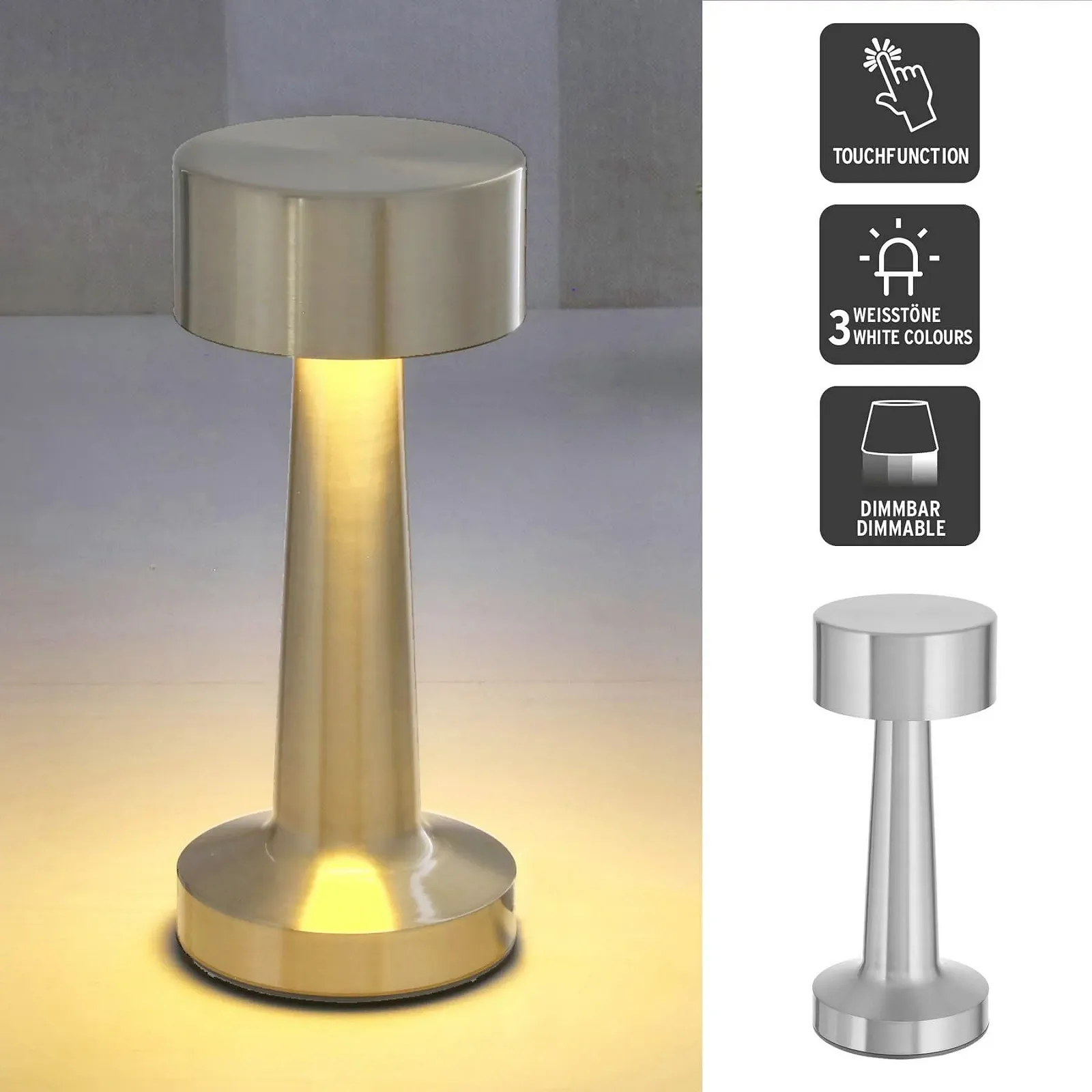 Настільна лампа HAC24 металева акумуляторна сенсорна 3 режими USB димована Золотиста, фото №5