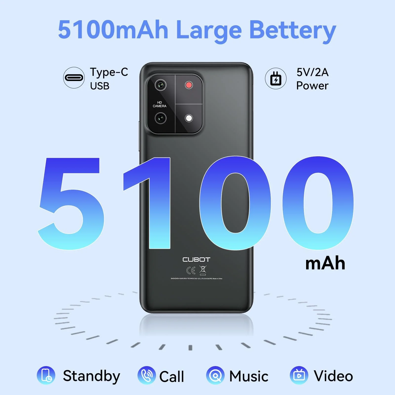 Смартфон CUBOT A1 8GB (4GB + 4GB) RAM 128GB ROM 6.56 дюймів 13MP 5100mAh Android 13 4G Dual SIM Octa Core GPS Face ID Black, фото №4 Смартфон CUBOT A1 8GB (4GB + 4GB) RAM 128GB ROM 6.56 дюймів 13MP 5100mAh Android 13 4G Dual SIM Octa Core GPS Face ID Black, фото №4