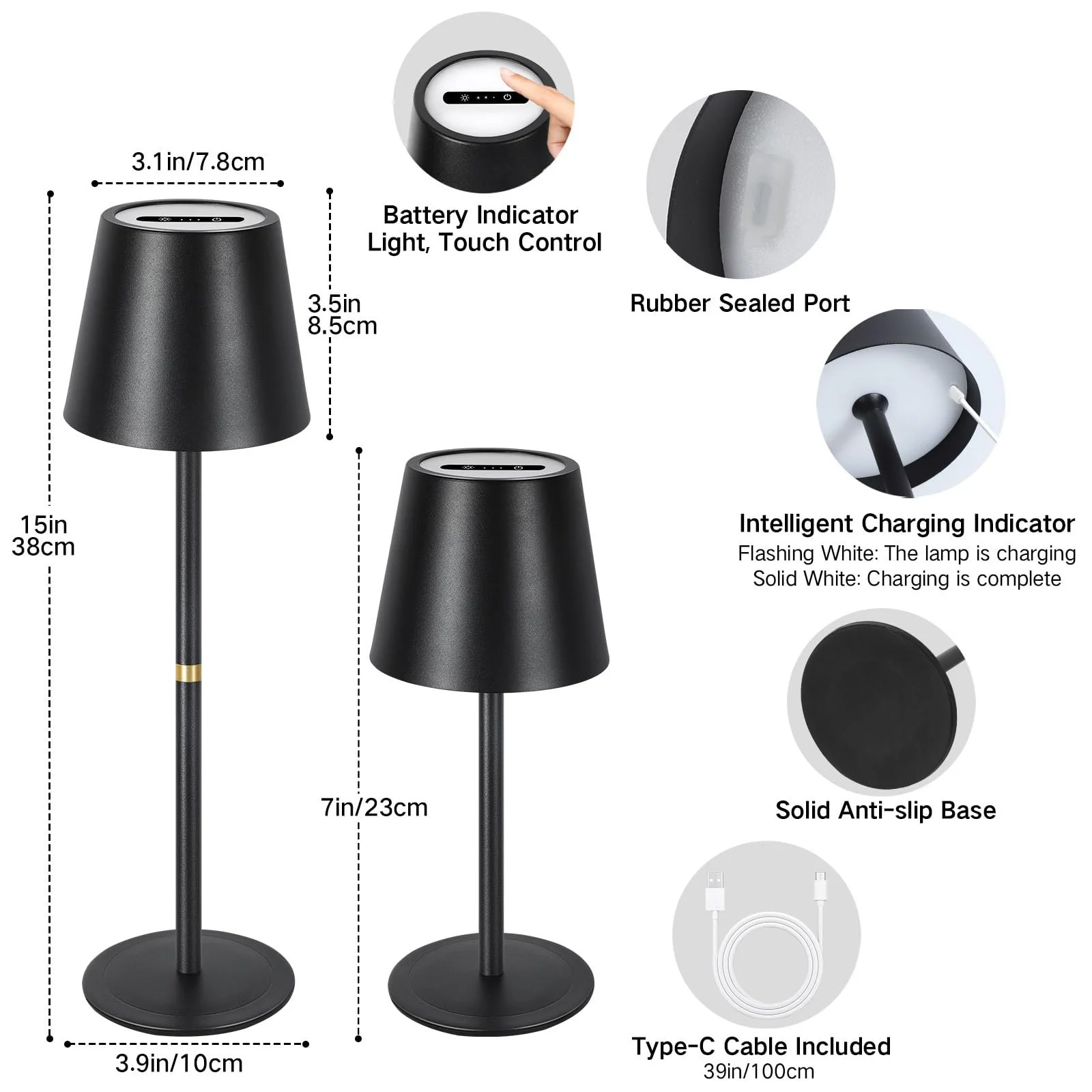 Настільна лампа LED OUTON Бездротова Акумуляторна Сенсорна 3 колірні температури 4000 mAh USB-C IP54 Набір з 2 шт., фото №6