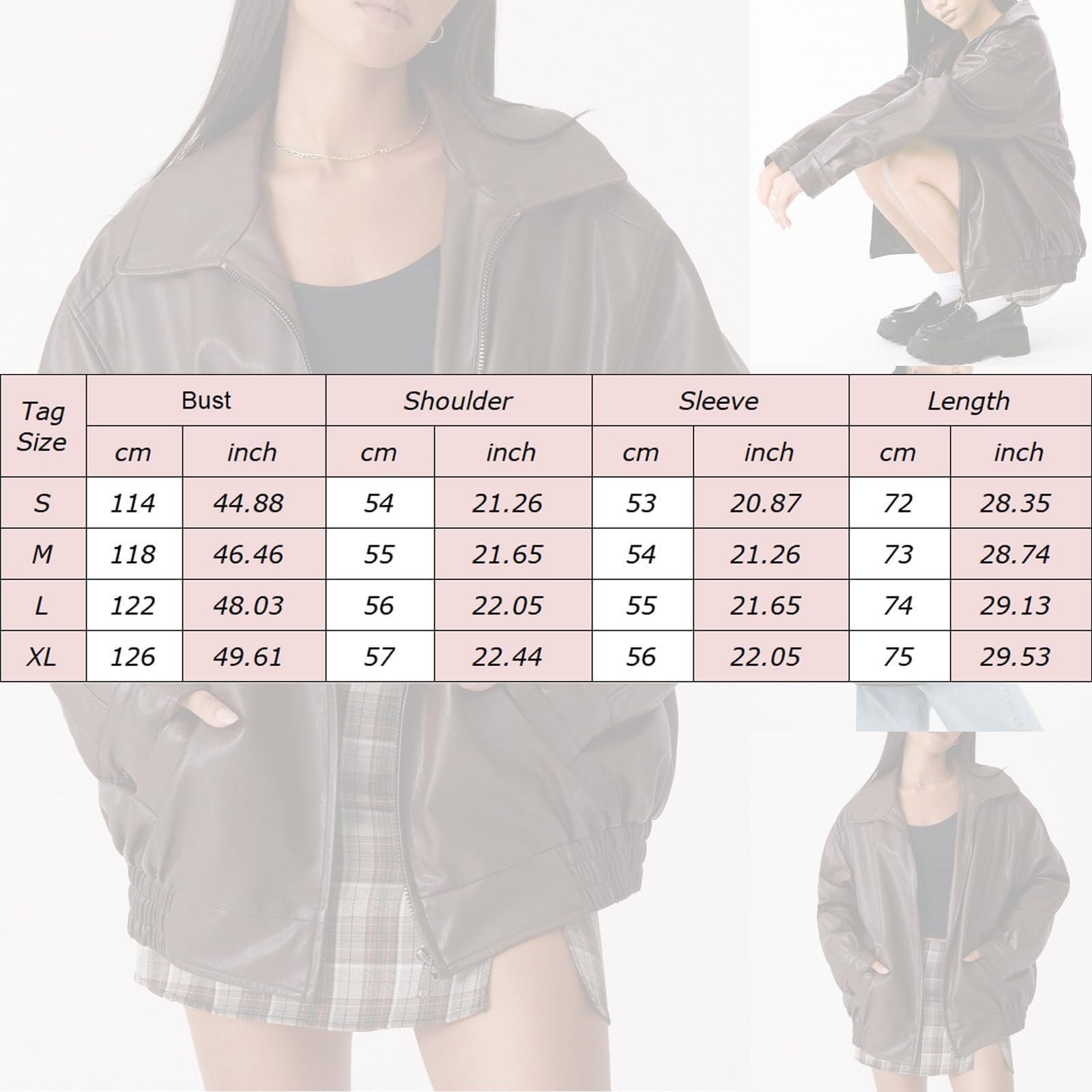 Кожаная куртка PXJSDWE Женская Черная Длинная Коричневая Куртка-бомбер Кожаная Куртка Oversize Байкерская Куртка Бомбер Кожаные Куртки Мотоциклетная Куртка из искусственной кожи PU Пилотная Куртка Коричневая Мотоциклетная Куртка Уличная одежда, фото №4