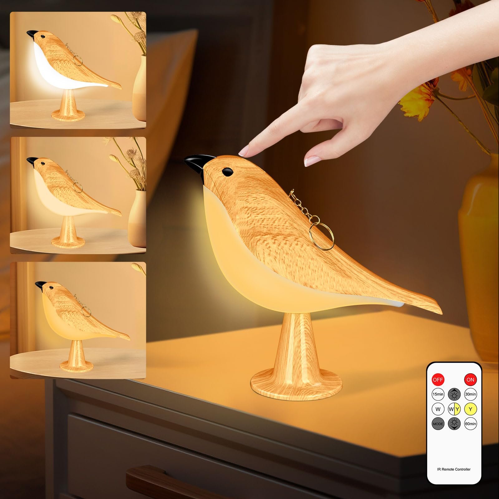 Настільна лампа LAVAED Bird Touch USB Акумуляторна Сенсорне керування Жовта, фото №1