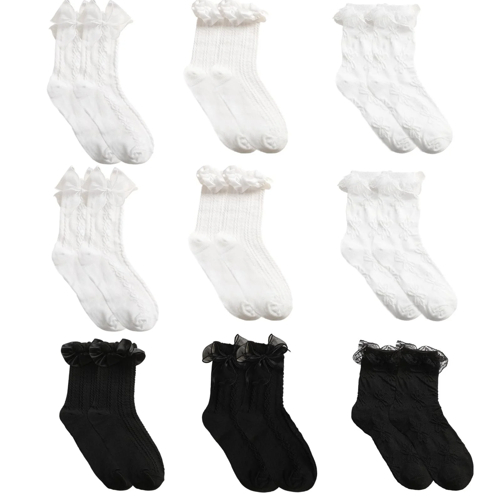 Жіночі шкарпетки з рюшами (9 пар) Білі та Чорні, фото №1 Жіночі шкарпетки з рюшами (9 пар) Білі та Чорні, фото №1