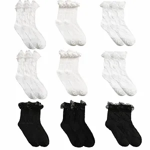 Жіночі шкарпетки з рюшами (9 пар) Білі та Чорні - Фото 1