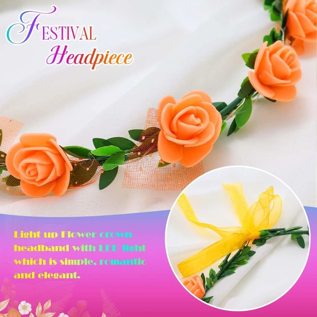 Вінок для волосся Квітка Світлодіодний Вінок Помаранчевий, фото №3 Вінок для волосся Квітка Світлодіодний Вінок Помаранчевий, фото №3