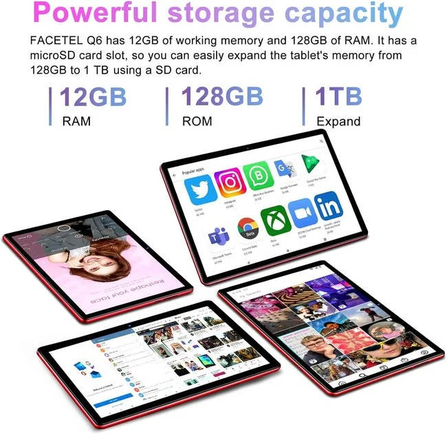 Планшет FACETEL Q6 10.1" (6+6)/128 ГБ  / 4 ядра Android 13 6000 mAh Black-red, фото №3