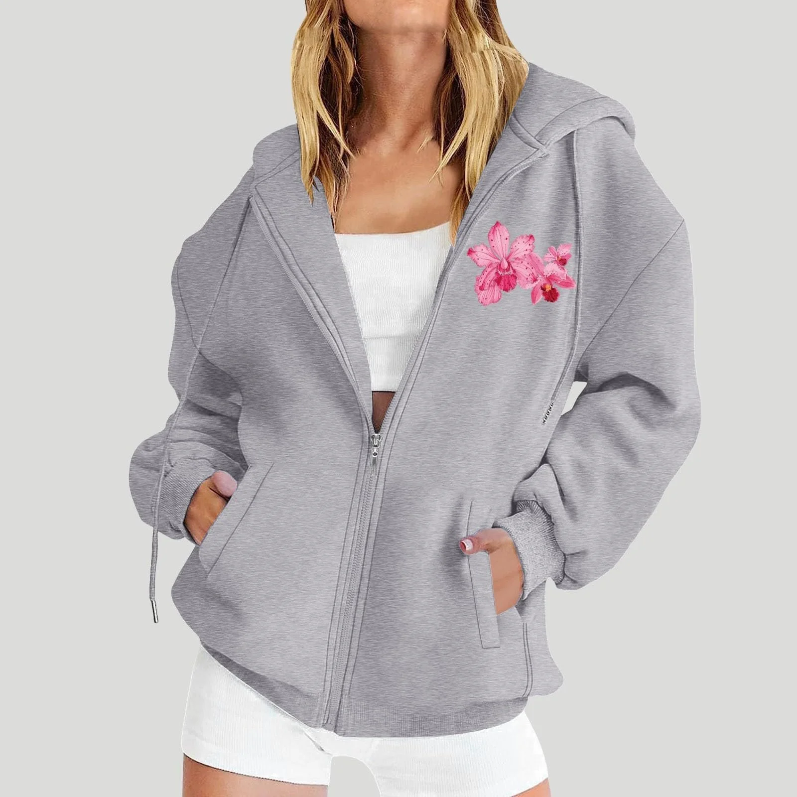 Женская Толстовка Спортивная Куртка с Капюшоном Повседневная Куртка с Капюшоном Oversize Пуловер Свитшот Толстовка на Молнии Спортивная Куртка Y2k Куртка с Капюшоном Осень-Зима на Молнии, фото №3