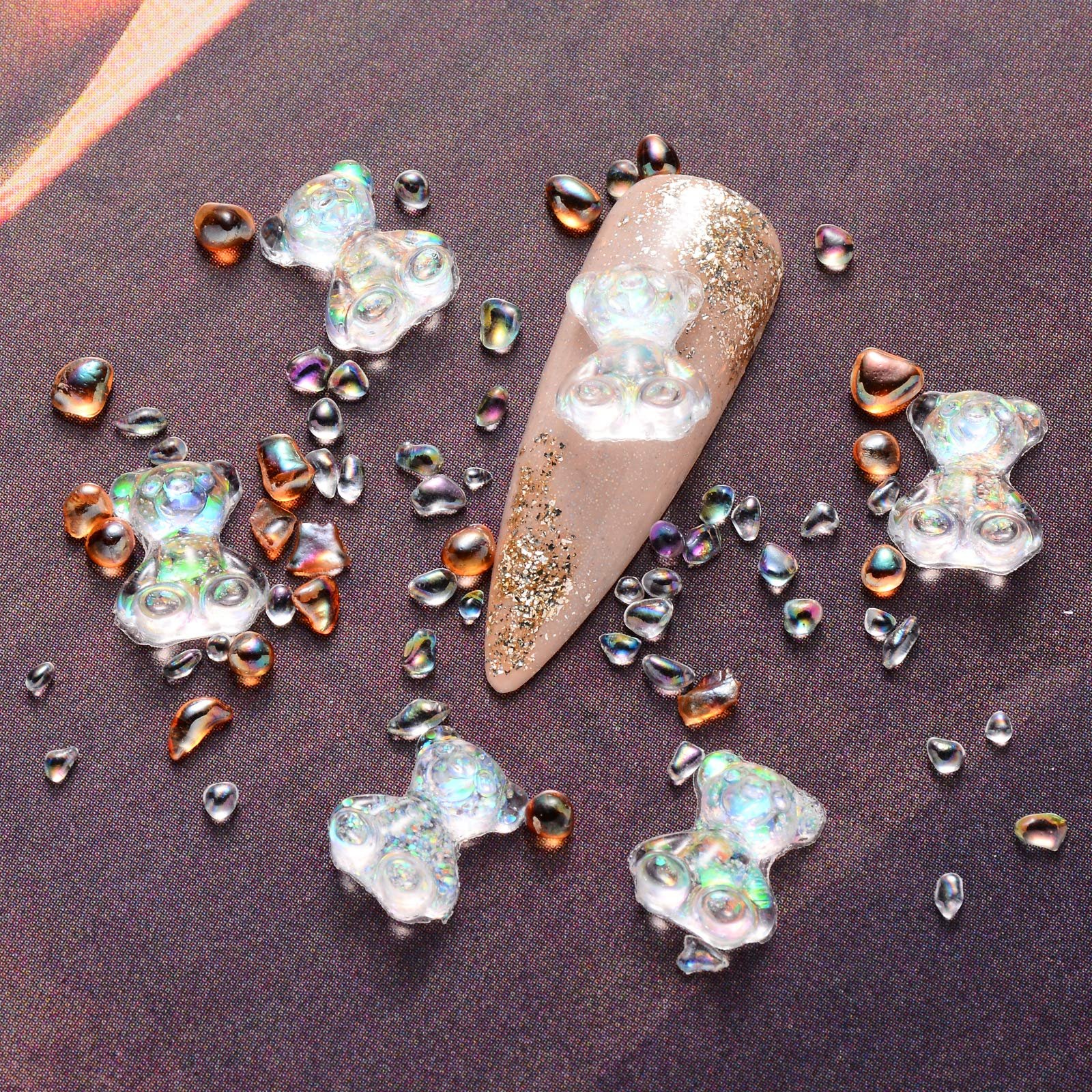 3D Украшения для ногтей Мишка NICENEEDED Смола Мишка Кристалл Аврора Прозрачный, Светло-желтый, Черный, фото №5