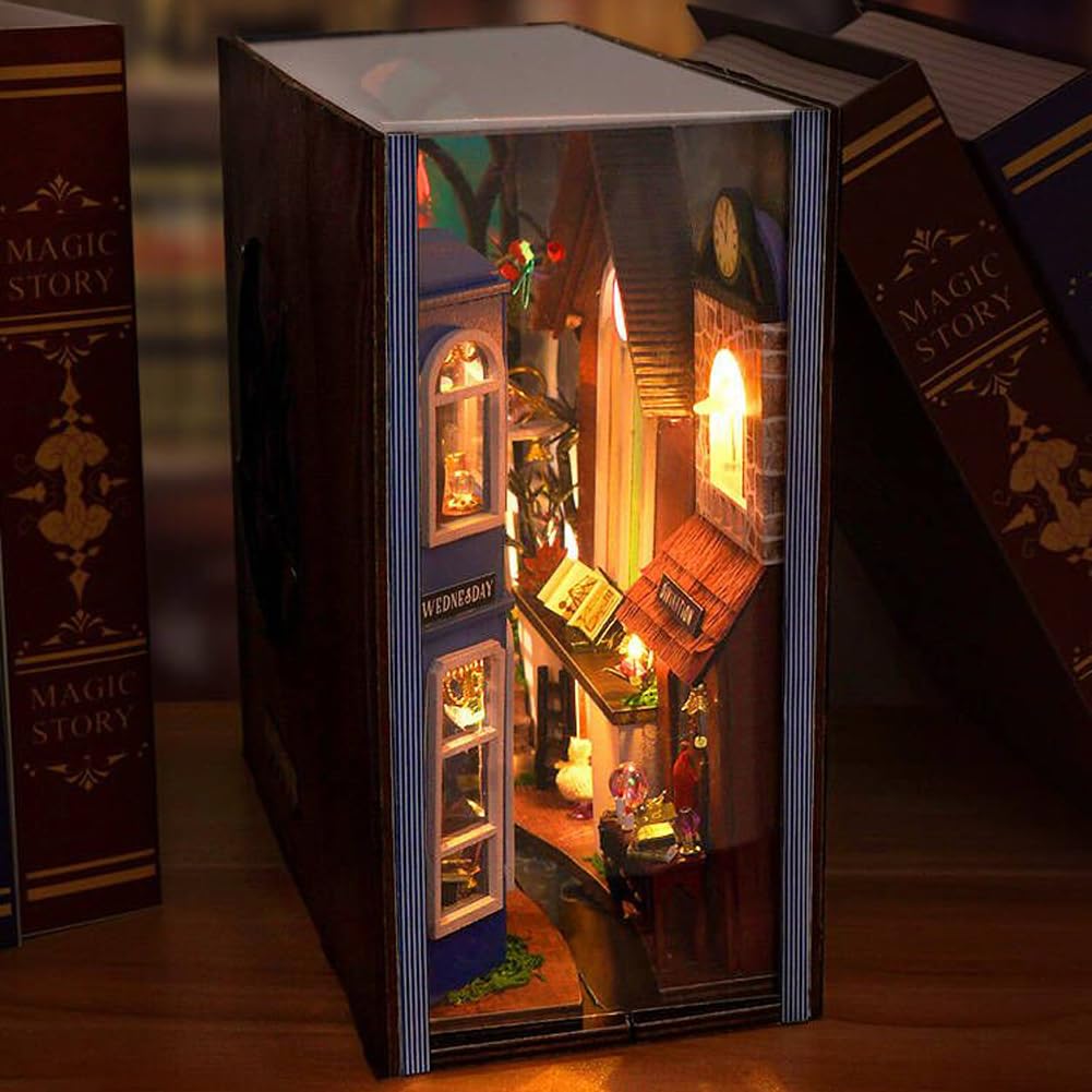 Конструктор Book Nook Dollhouse Puzzle Toy Миниатюрный Magic Bookcase с мебелью и пылезащитной крышкой, фото №5