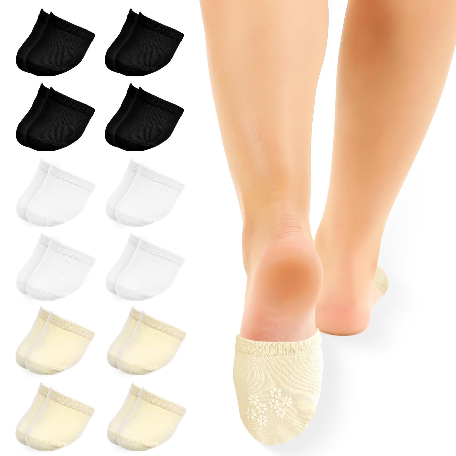 Носки с пальцами Ножки Женские Невидимые Полуноски, Дышащие Нескользящие Носки на Переднюю Часть Стопы, Носки-топперы для пальцев, Хлопковые Подкладки для Пальцев для Высоких Каблуков Балета, фото №1