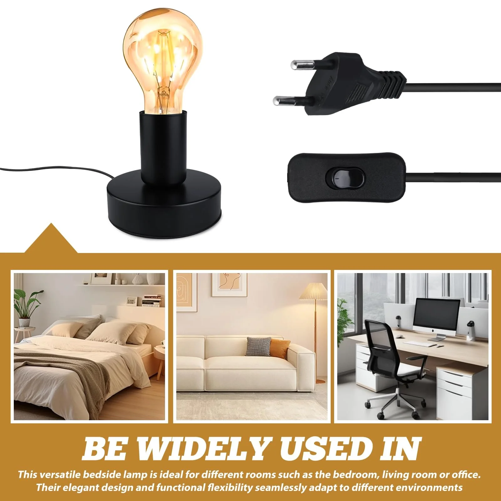 Настільна лампа Retro E27 Vintage Base з кабелем Metal (без лампи), фото №7