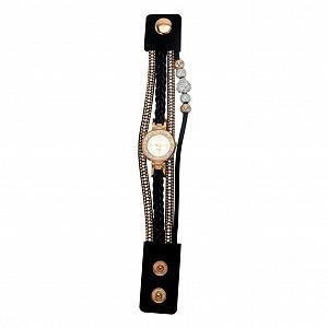 Женские наручные часы OATIPHO с плетеным браслетом, стразами, черные - Фото 1