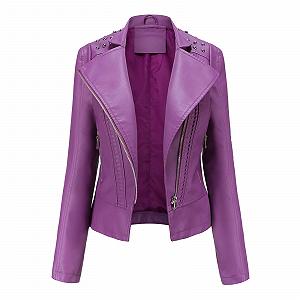 Женская Куртка Générique Искусственная Кожа Мотоциклетная Короткая Легкая Pleather Crop Coats Fashion Zip Casual Черный - Фото 1