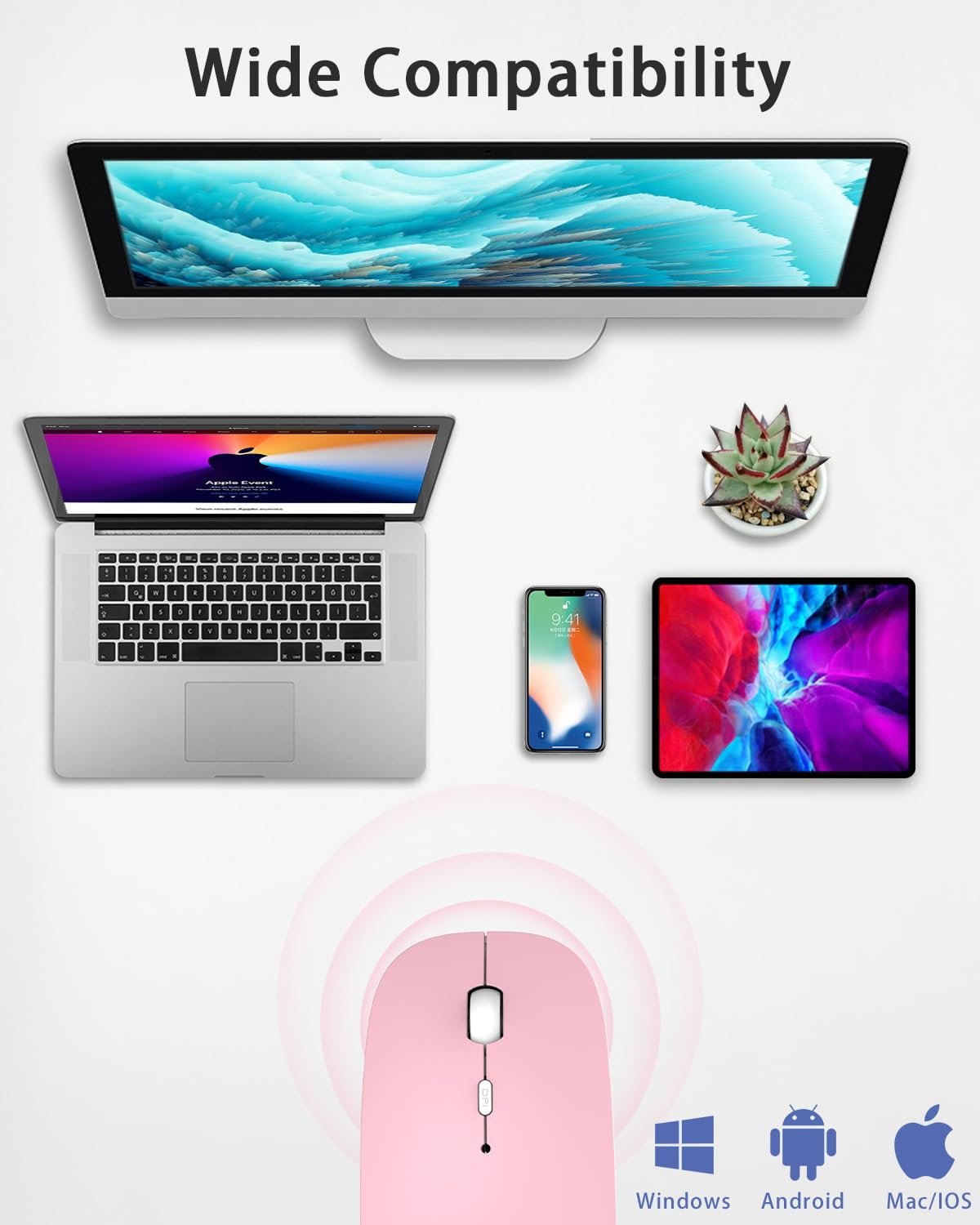 Мышь Bluetooth ANEWISH AE WISH Беспроводная Перезаряжаемая 3 DPI Розовая, фото №7