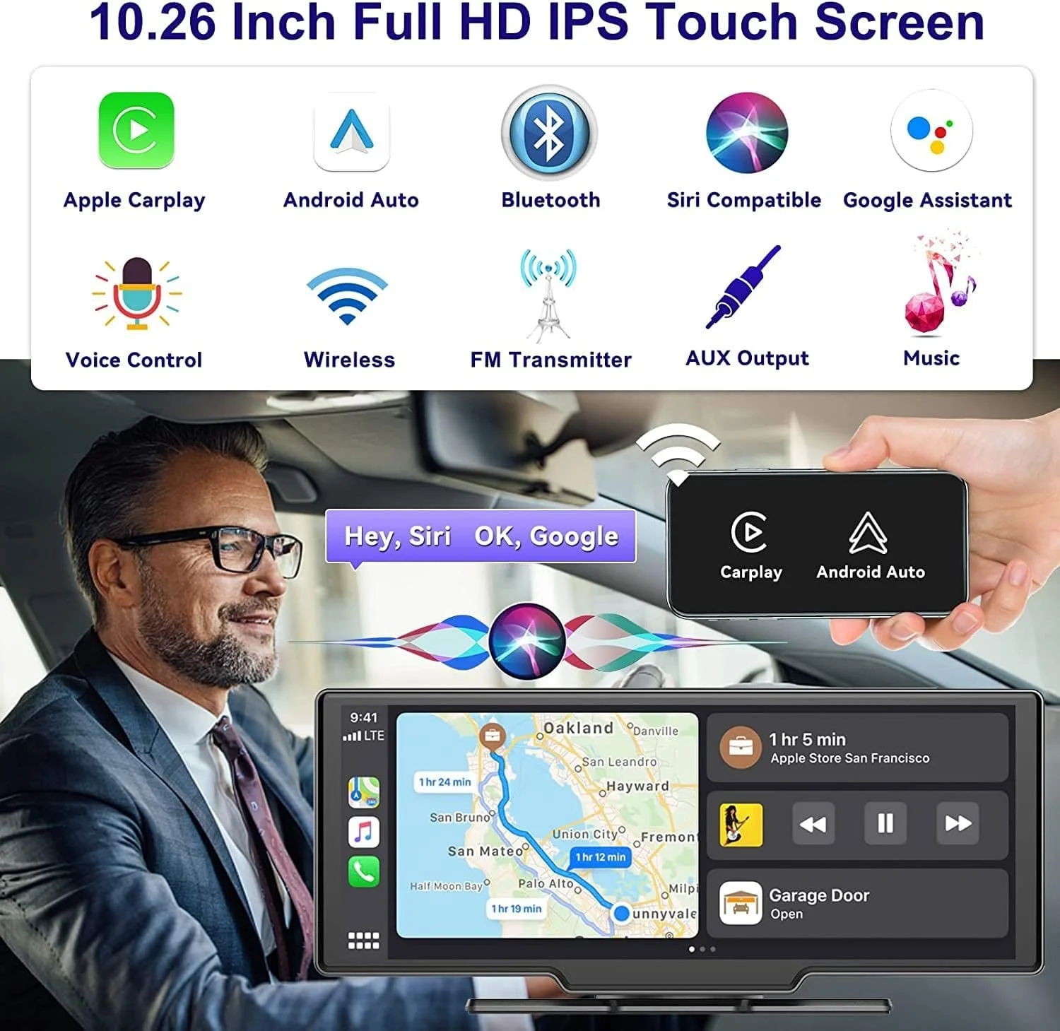 Автомагнітола CAMECHO A3247 / 10.26" / Сенсорна / Apple CarPlay / Android Auto / Bluetooth / WI-FI / FM / USB / AUX / TF slot, фото №2