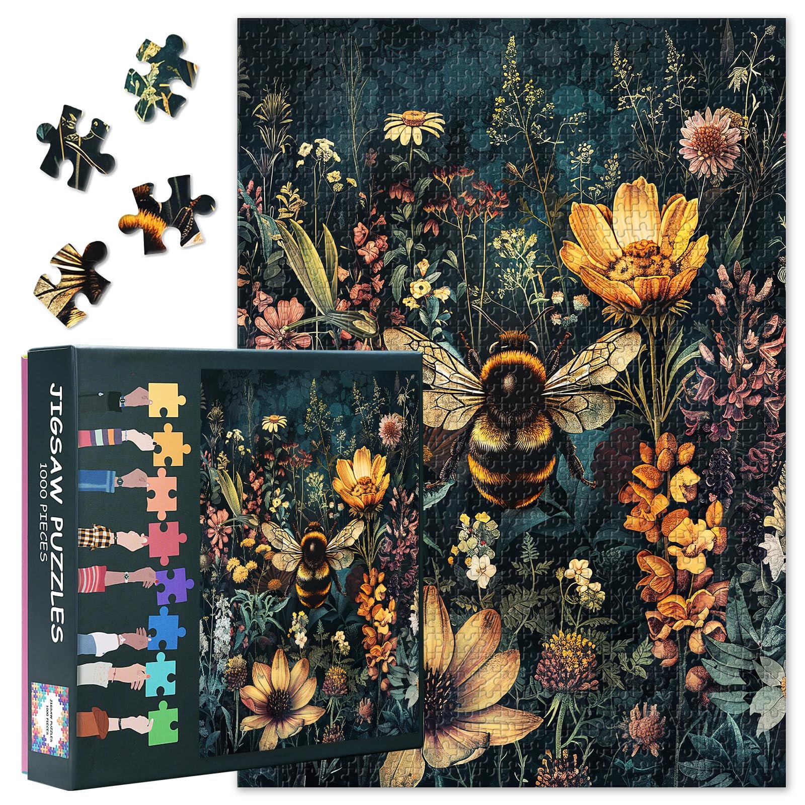 Пазл 1000 деталей Ретро-пейзаж Польові квіти та джмелі 50 x 70 см, фото №1