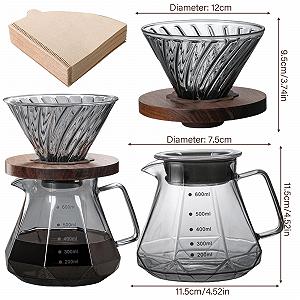 Кофейник Pour Over Borosilicate Glass Jug 600 мл, с фильтром и 100 бумажными фильтрами synthetic.ua - Фото 1