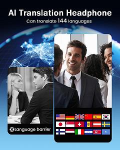 Навушники-перекладачі ANSTEN AI, навушники відкритого типу Bluetooth 5.4, 4-в-1 з сенсорним РК-екраном synthetic.ua - Фото 1