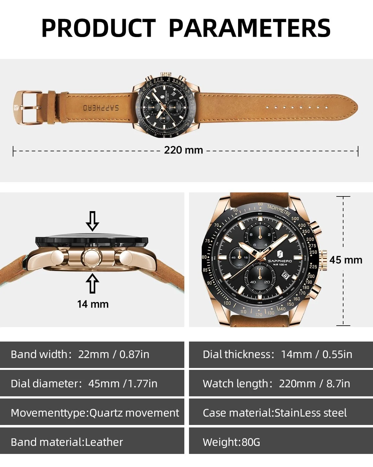 Чоловічий годинник SAPPHERO Кварцовий багатофункціональний хронограф, фото №4 Чоловічий годинник SAPPHERO Кварцовий багатофункціональний хронограф, фото №4