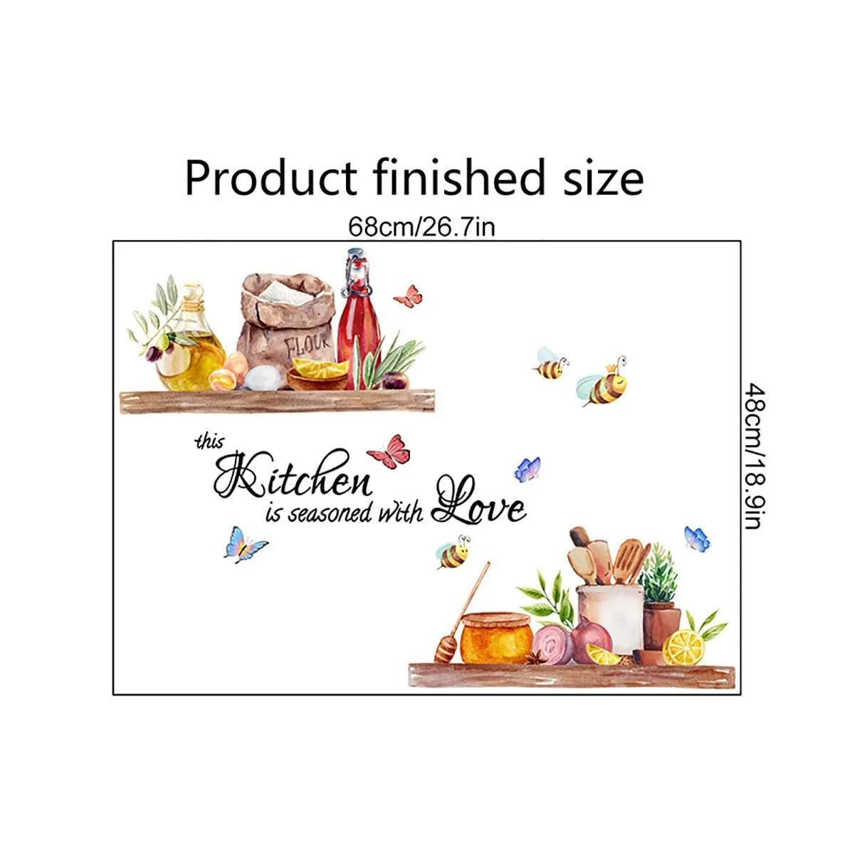 Наклейка на стіну Bee Butterfly Food Lettering Quotes Sayings вінілова для кухні та їдальні 30 x 60 см, фото №6