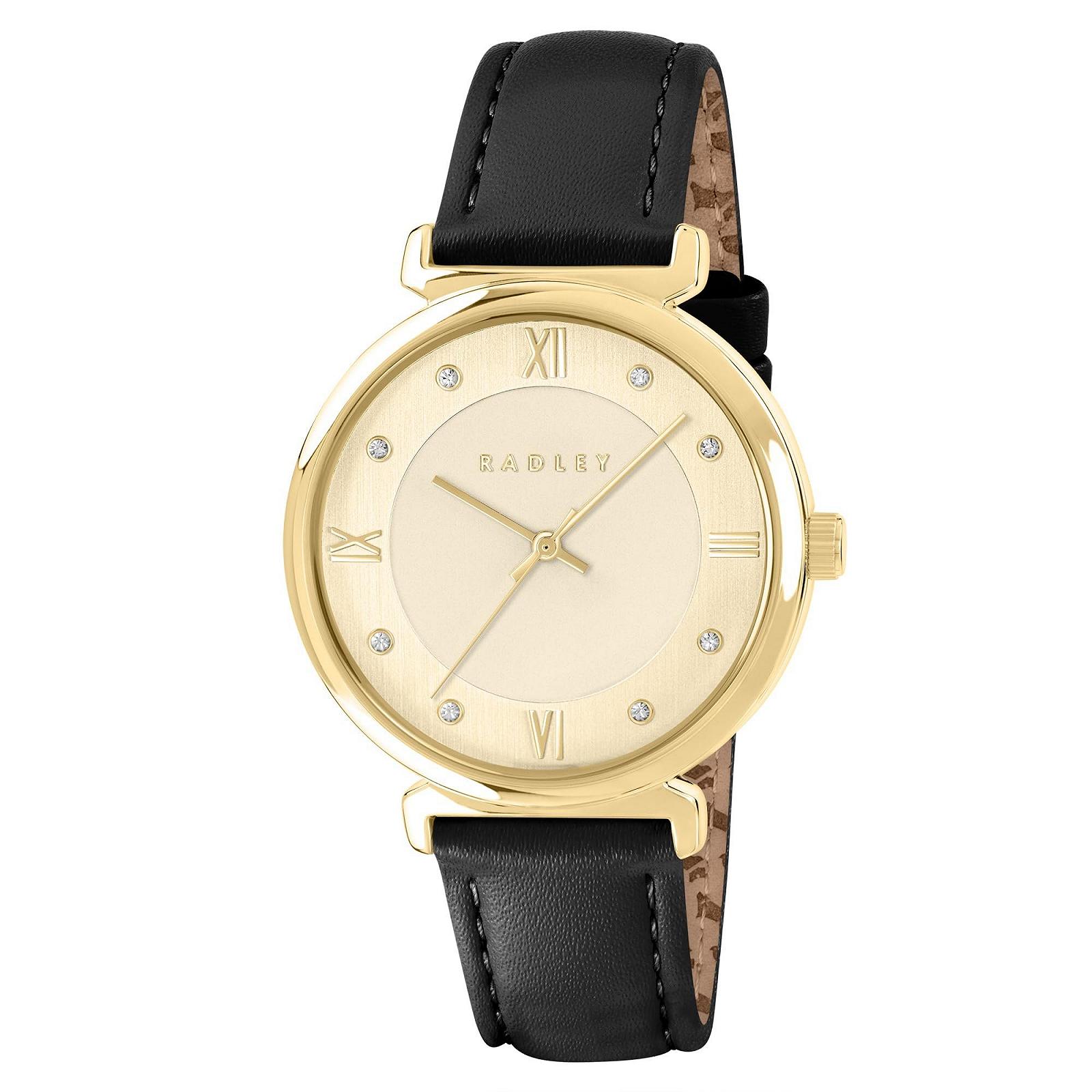 Годинник RADLEY T Bar 35мм Золоте покриття Чорний шкіряний ремінець, фото №1