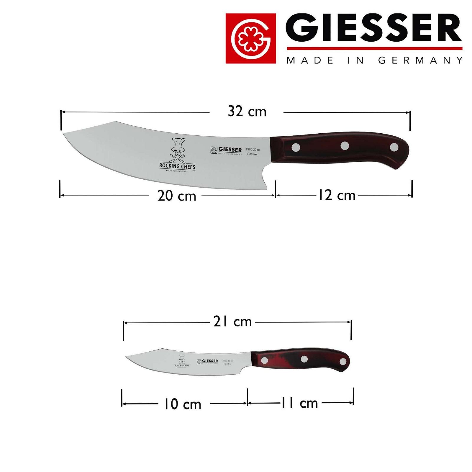 Набір ножів Giesser PremiumCut Rocking Chef 2 предмети: кухарський ніж 20 см, ніж для чищення овочів 10 см, Micarta, червоний, нержавіюча сталь, фото №3