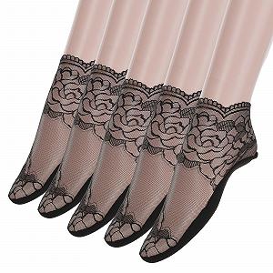 Носки Yolev Женские короткие кружевные, 5 пар, летние толстые гофрированные, черные - Фото 1