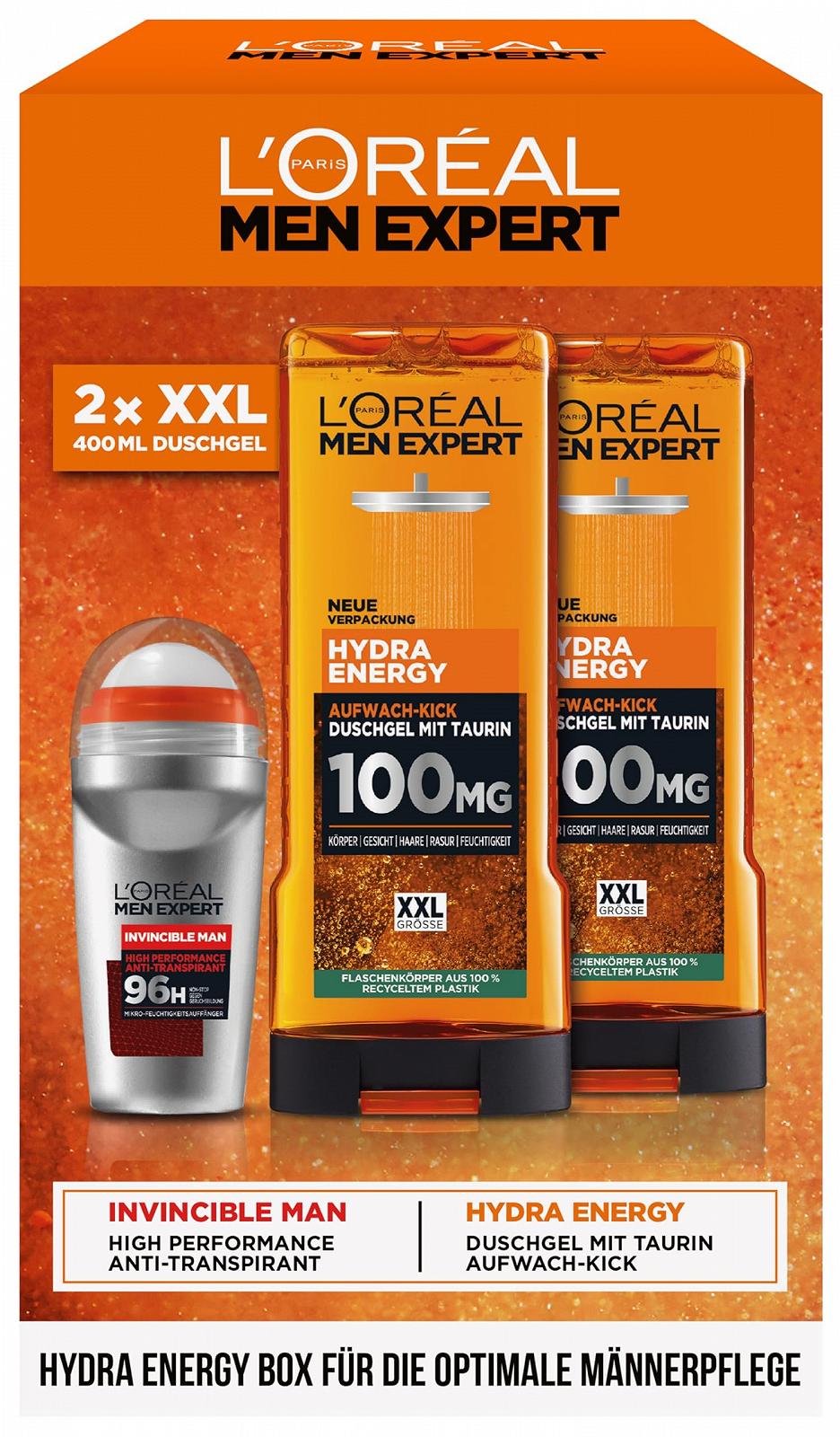 Подарунковий набір L'Oréal Men Expert Hydra Energy Heat Protect Гель для душу 2 х 400 мл та кульковий дезодорант 50 мл, фото №1