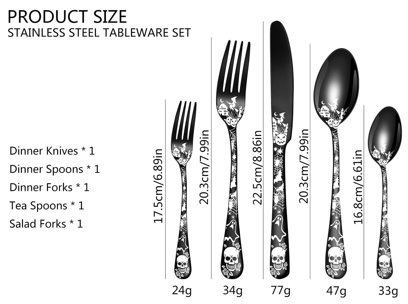 Набор столовых приборов XIAOYU Halloween Skeleton, синий, фото №3 Набор столовых приборов XIAOYU Halloween Skeleton, синий, фото №3