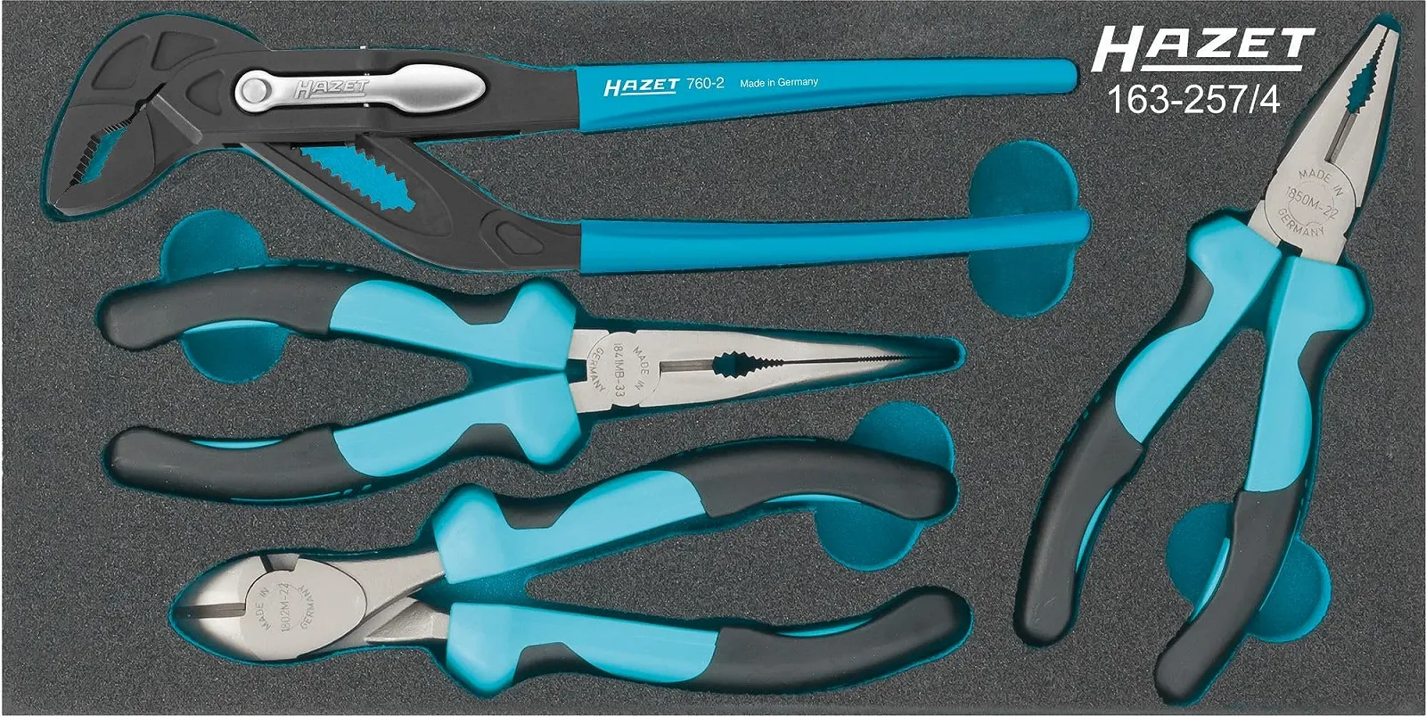 Набор плоскогубцев HAZET 163-257/4, 4 шт., универсальные плоскогубцы с быстрой регулировкой, боковые кусачки 180 мм, плоскогубцы с игольчатыми носами 45 градусов, комбинированные плоскогубцы с закаленной режущей кромкой, фото №2
