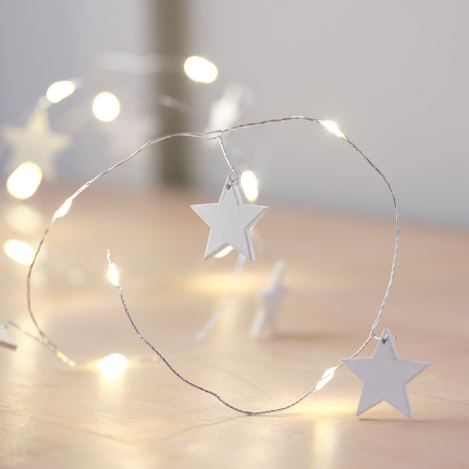 Гірлянда Lights4fun Зірка 20 LED, живлення від батарейок, біла, дерево, фото №1