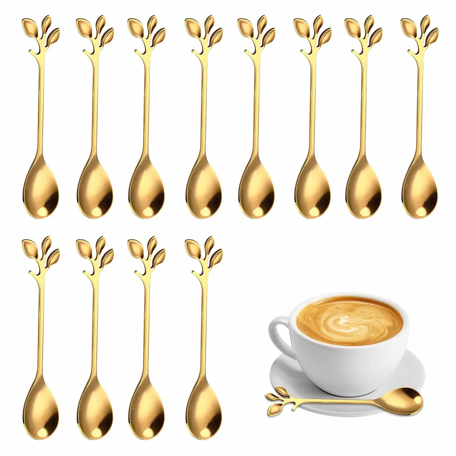 Ложка Кавова з нержавіючої сталі Лист, Паковання 12 штук, Форма Листка, фото №1