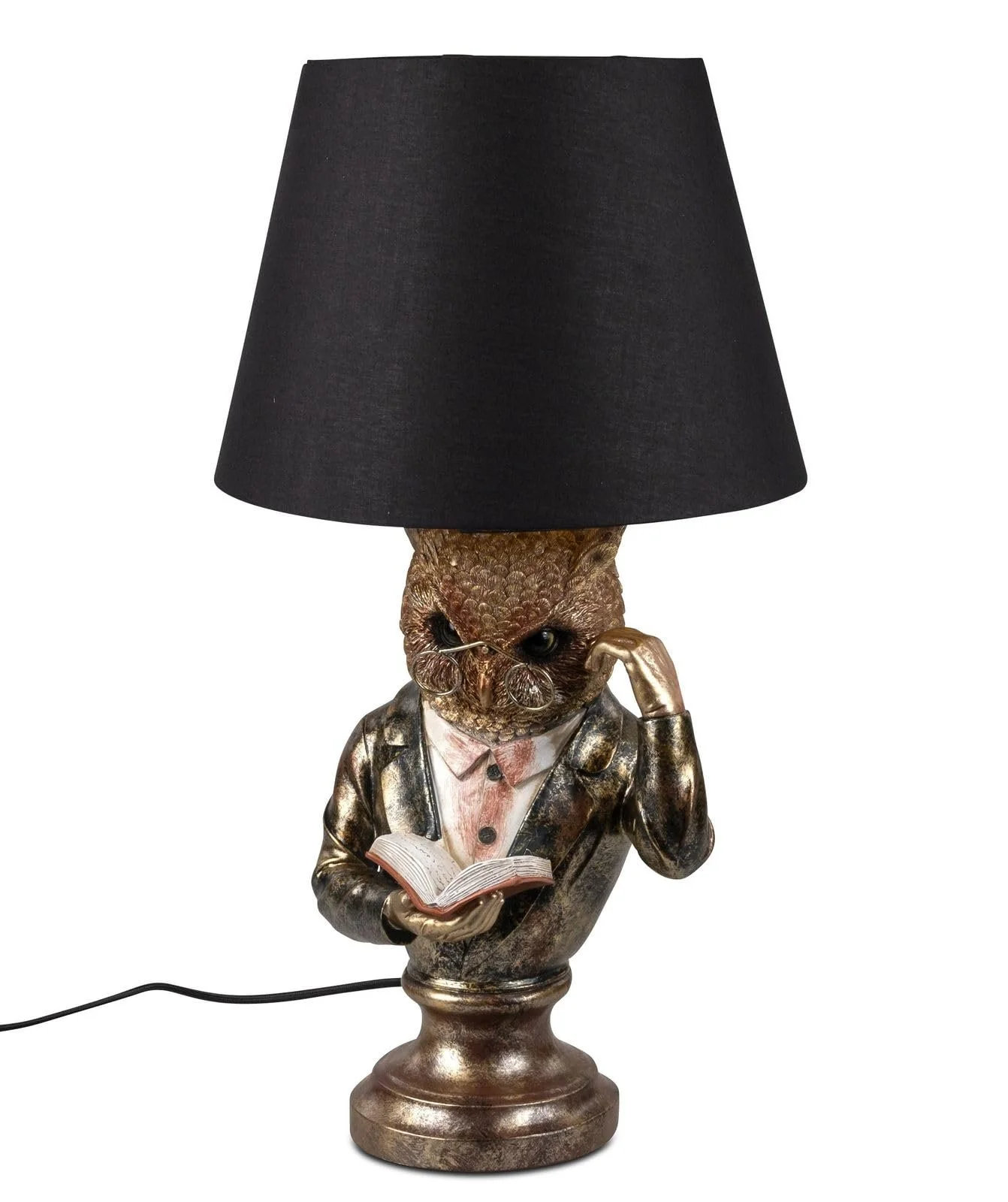 Настільна лампа Kremers Schatzkiste Uhu антикварна 56 см штучний камінь чорний абажур, фото №1