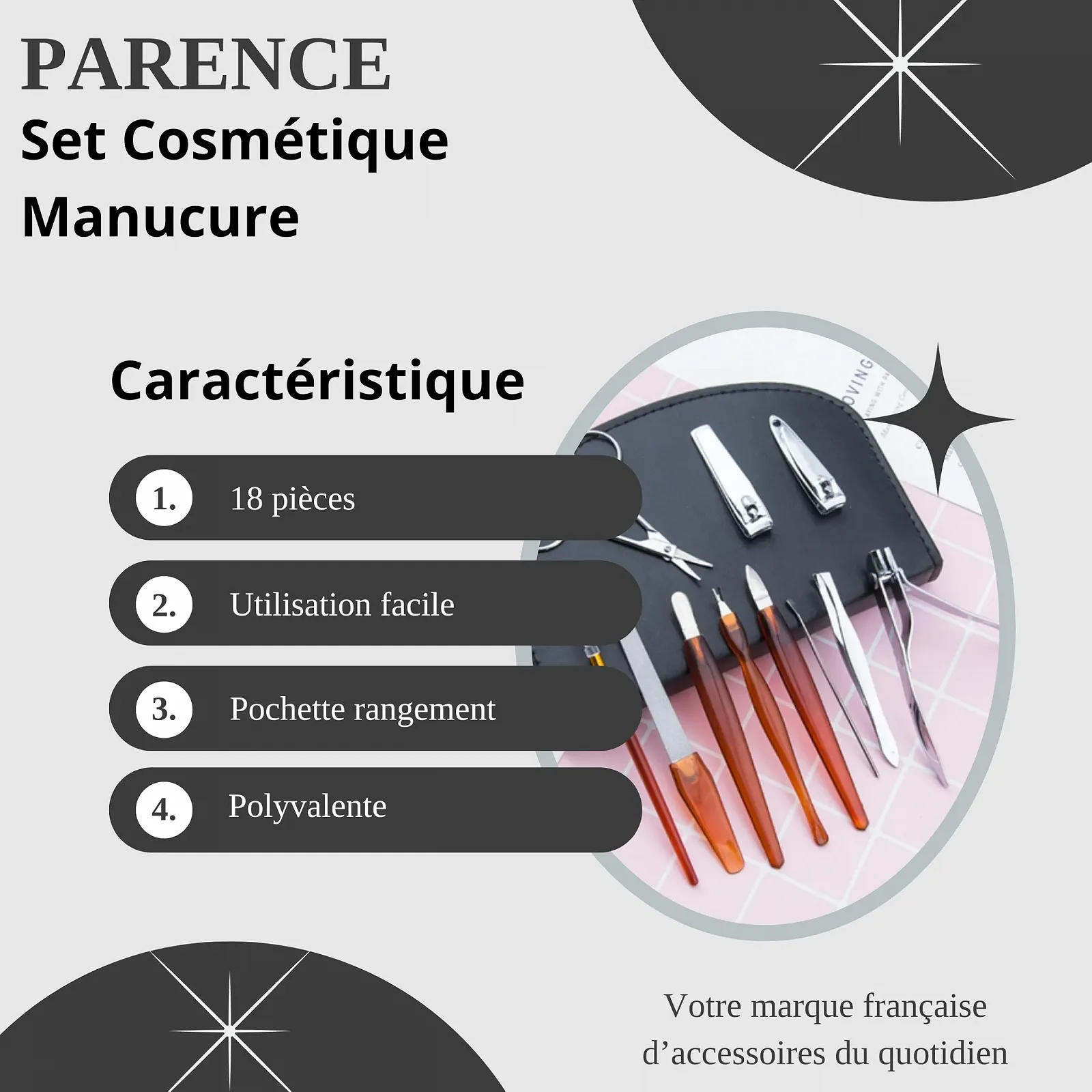Косметичний і манікюрний набір в одному наборі на блискавці PARENCE. 18 предметів, фото №6