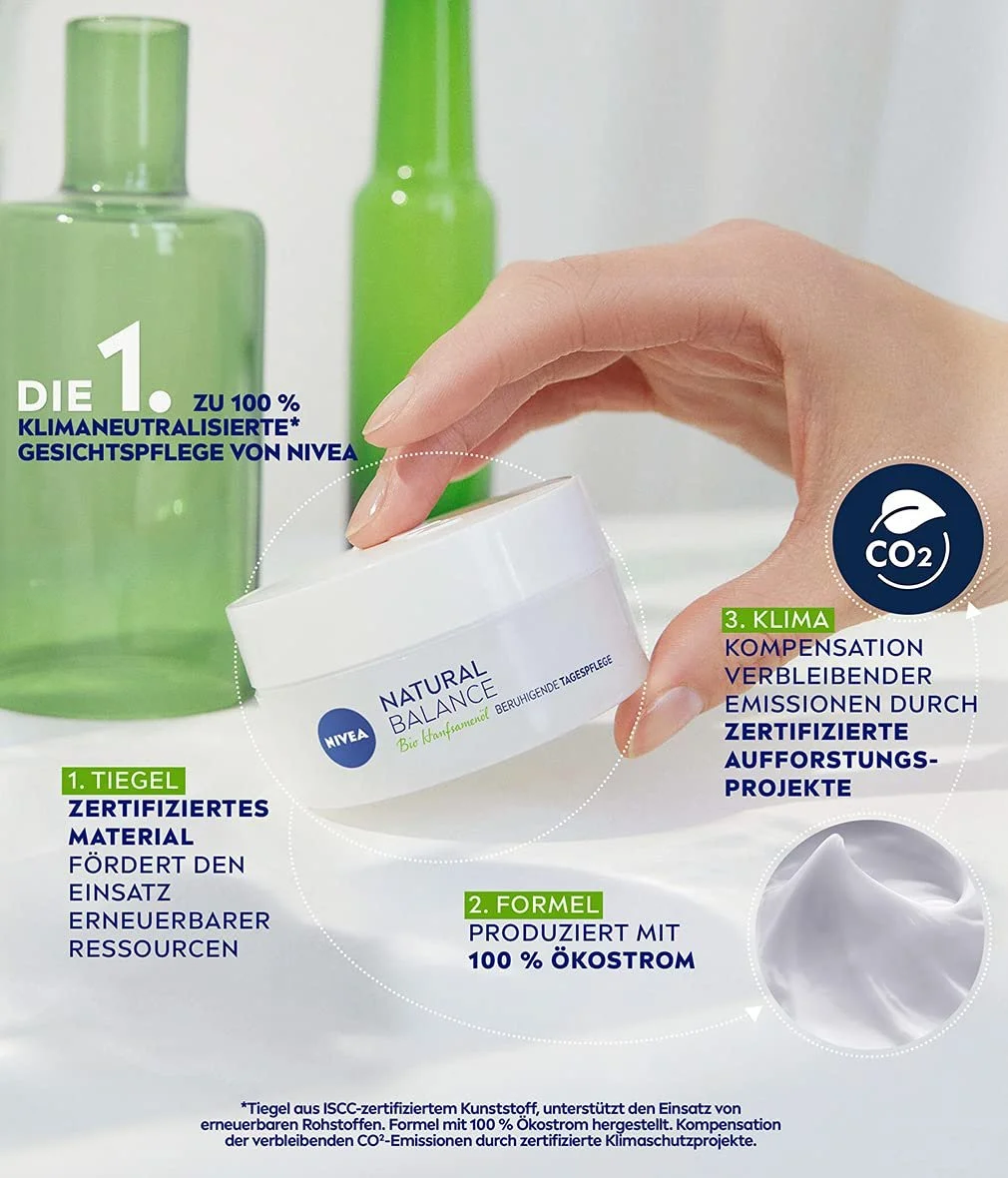 Денний крем NIVEA Natural Balance заспокійливий з органічною олією насіння конопель 50 мл (2 шт. в упаковці), фото №1