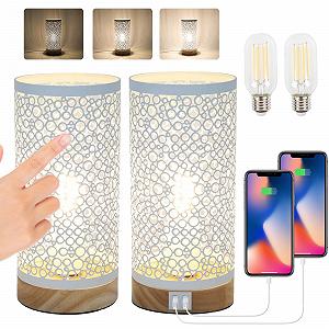 Настільні лампи (набір з 2 шт.) Touch Dimmable Charging Function 2 USB 2 LED Bulbs Vintage (White) - Фото 1