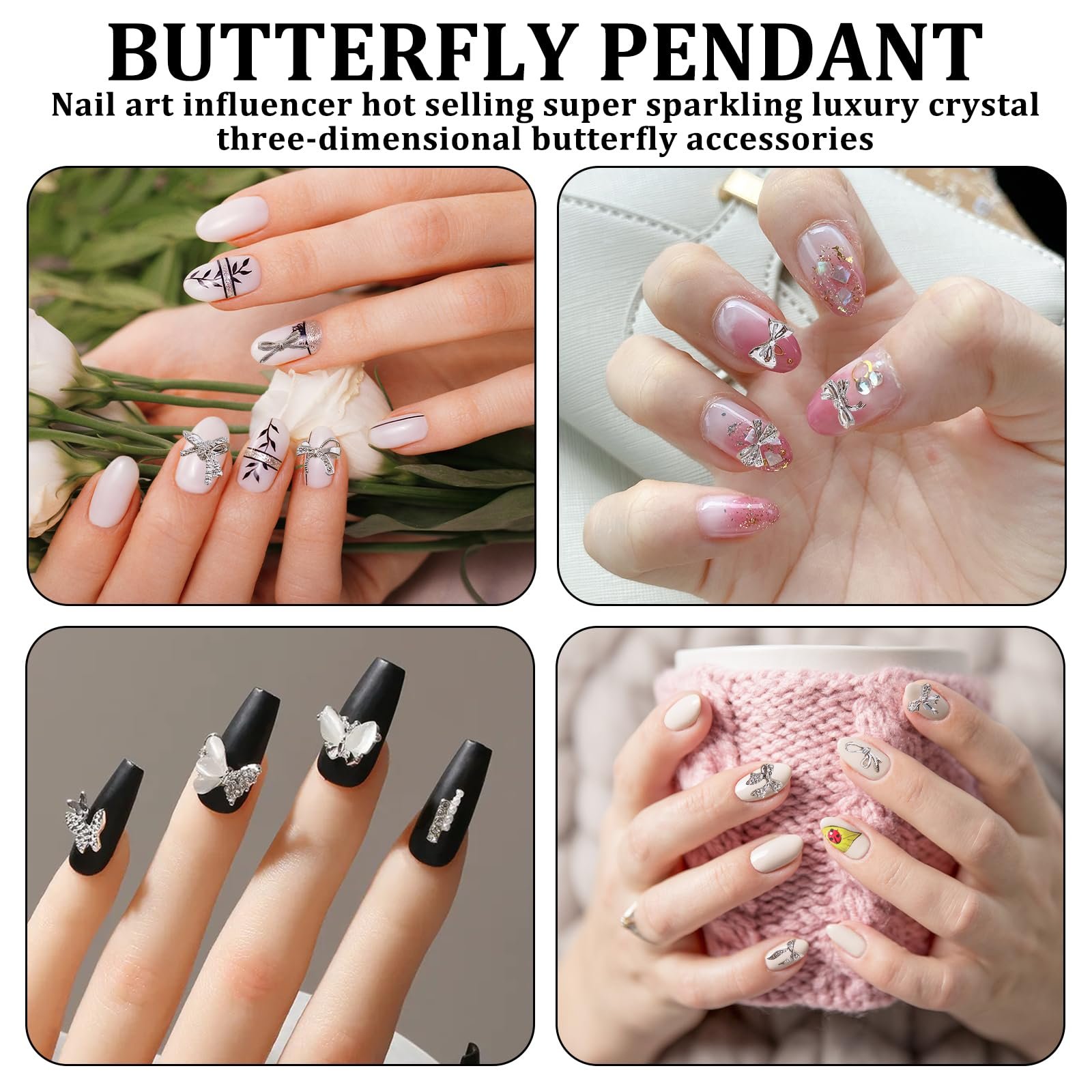 Набір 36 шт Прикраса для нігтів Серце, Метелик та Бант, фото №4