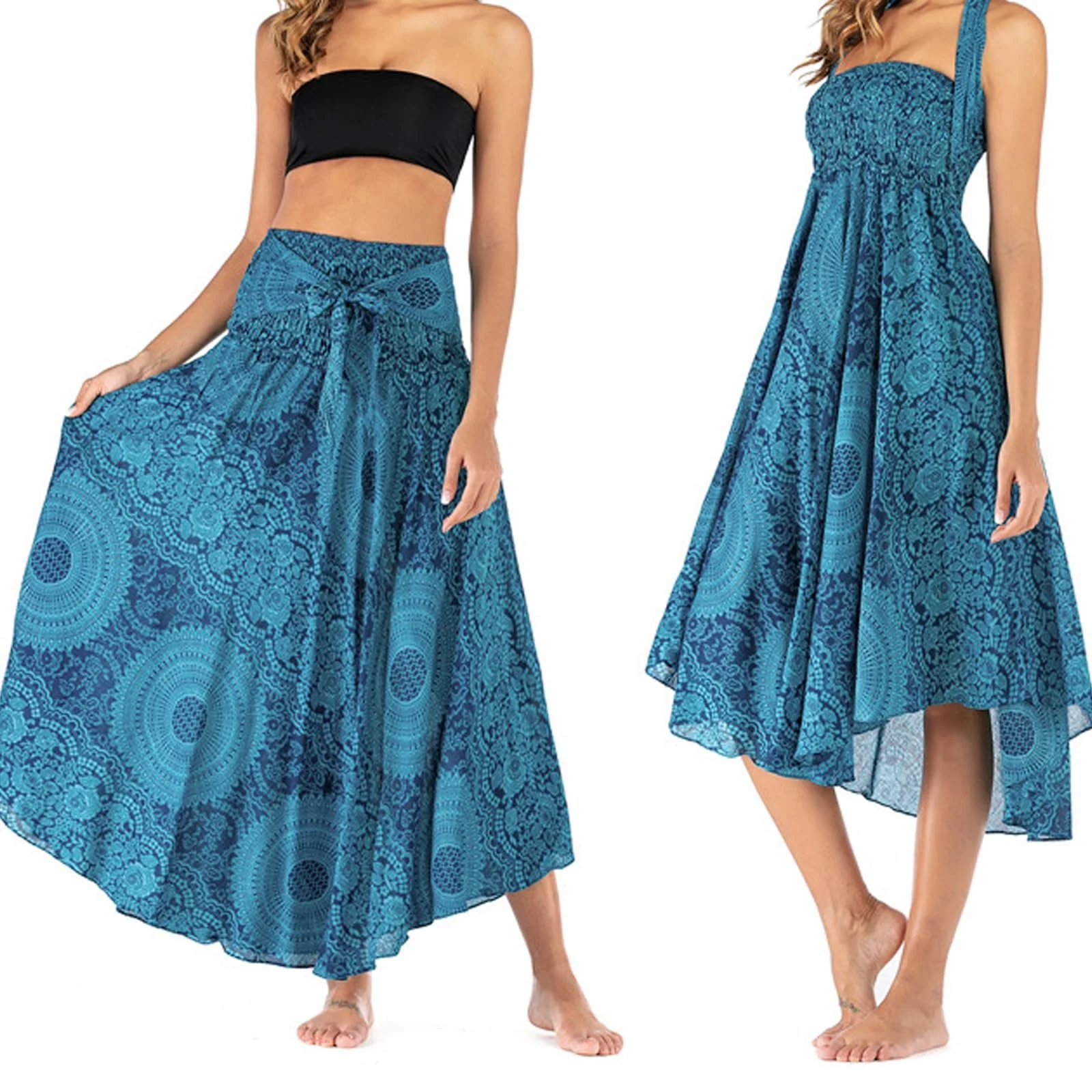 Длинная юбка с принтом Женская шифоновая Богемная Бохо летняя юбка для отдыха на пляже (Один размер), фото №1 Длинная юбка с принтом Женская шифоновая Богемная Бохо летняя юбка для отдыха на пляже (Один размер), фото №1