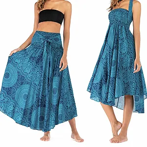 Длинная юбка с принтом Женская шифоновая Богемная Бохо летняя юбка для отдыха на пляже (Один размер) - Фото 1