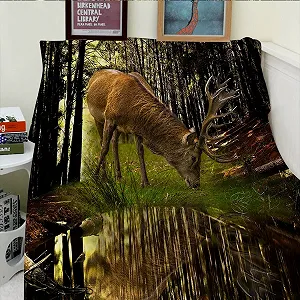 Покривало Фліс Violetpos Тварини Олень Трава Їжа Ліс 125 x 200 см synthetic.ua - Фото 1