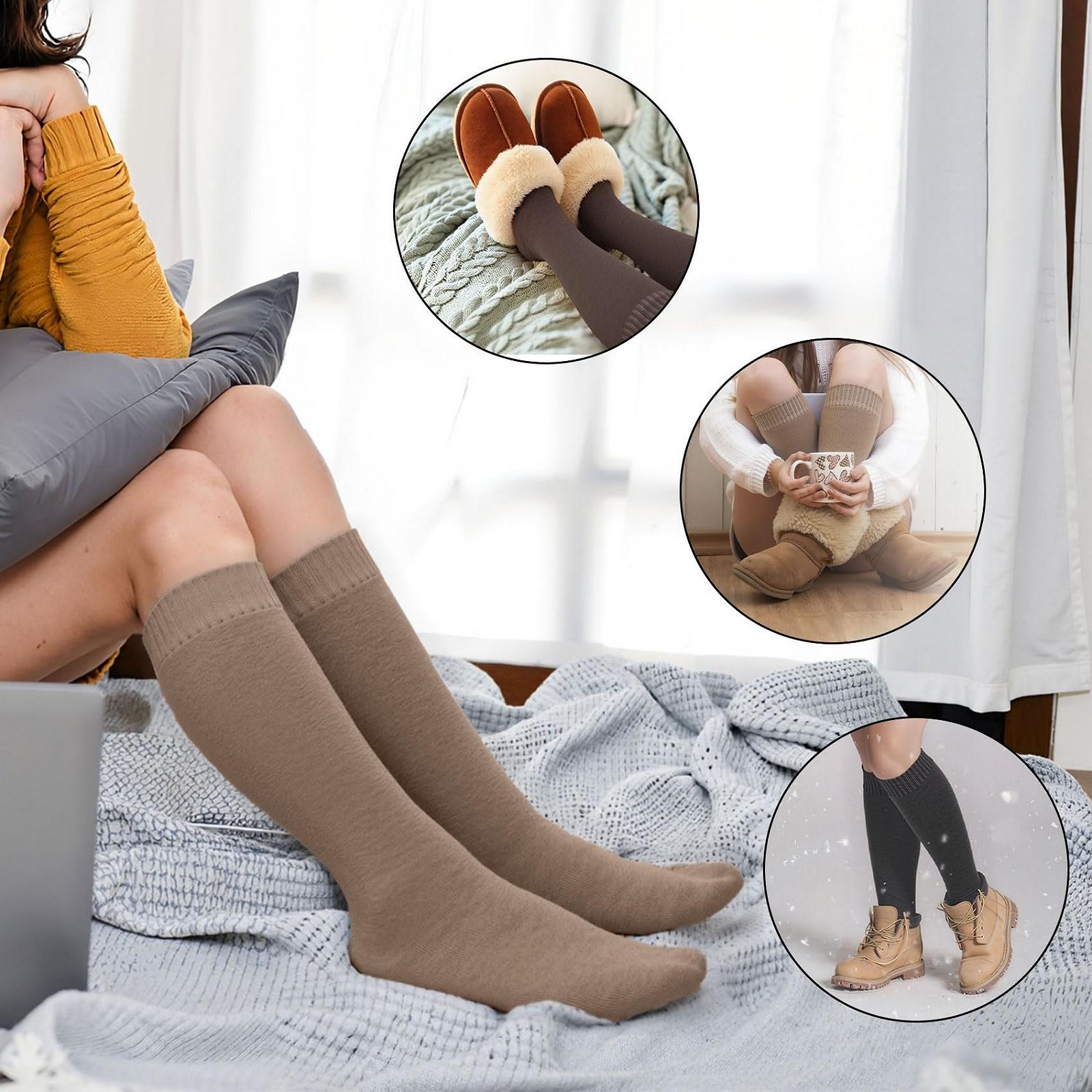 4 пары женских гольфов Пушистые гетры Зимние теплые и мягкие лыжные носки для женщин Длинные чулки Только гольфы до колена Носки выше бедра Длинные, фото №6