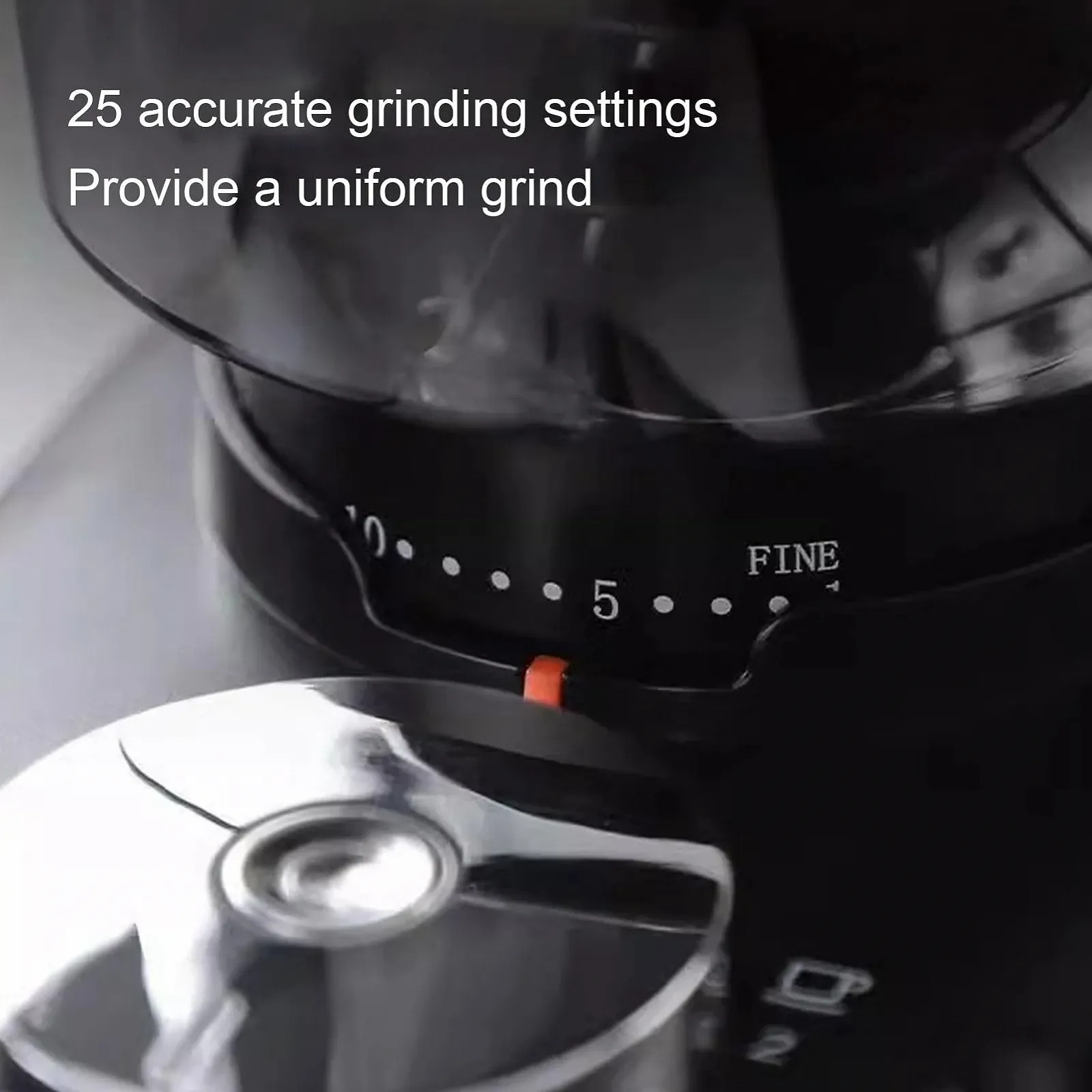 Электрическая кофемолка 150 Вт, 25 настроек помола, автоматическая, для эспрессо, до 12 чашек кофе за один раз (EU Plug 220 V), фото №4