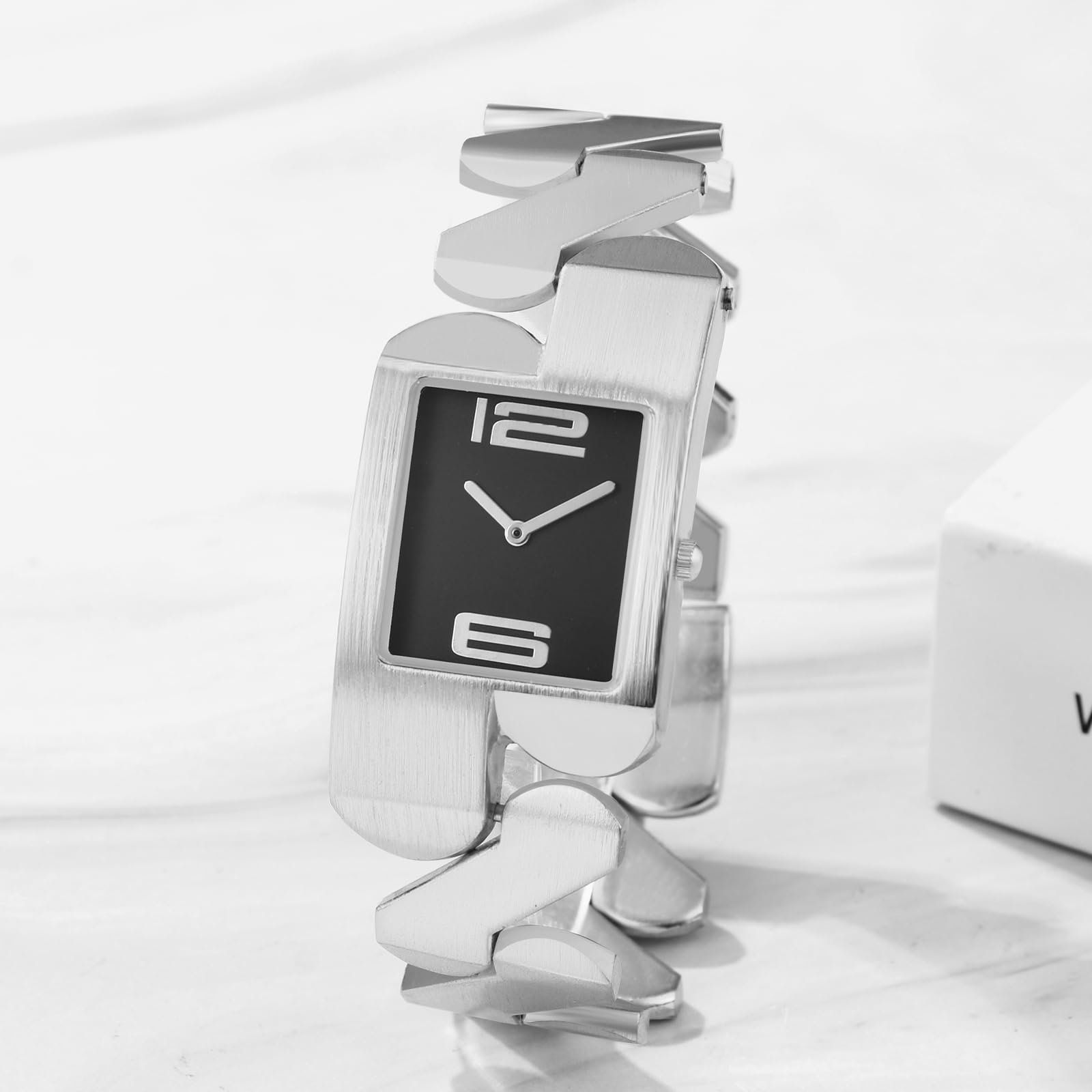 Парные часы Прямоугольные партнерские часы Аналоговые кварцевые часы для пары Часы дружбы Мужские Женские Повседневные часы с металлическим ремешком зигзаг и квадратным циферблатом Золотой/Серебряный, фото №3