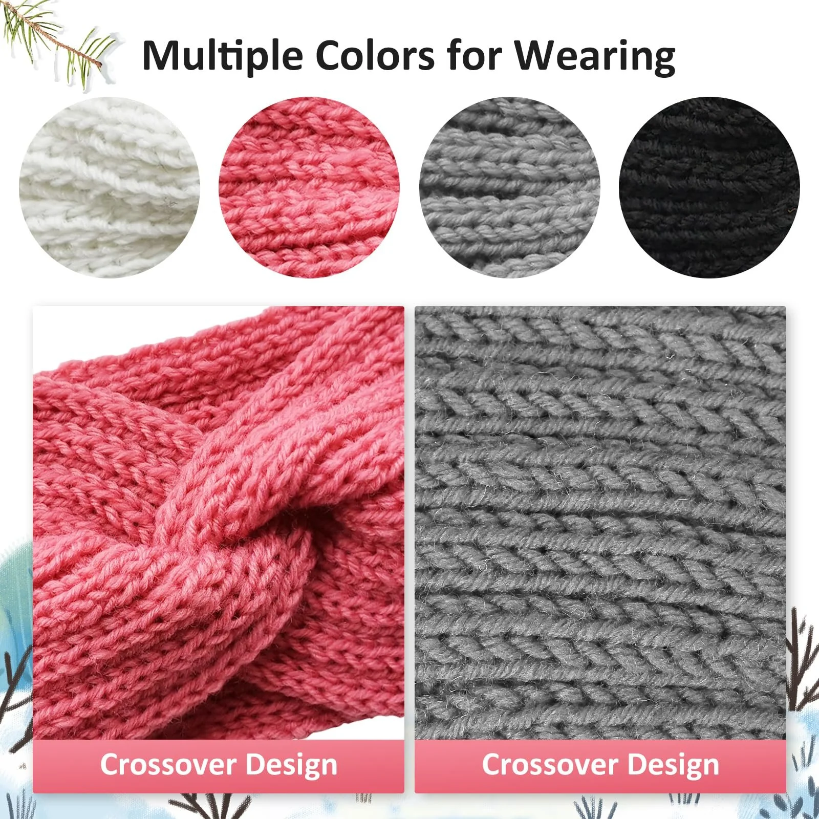 Набір з 4 зимових в'язаних пов'язок на голову для жінок, фото №3