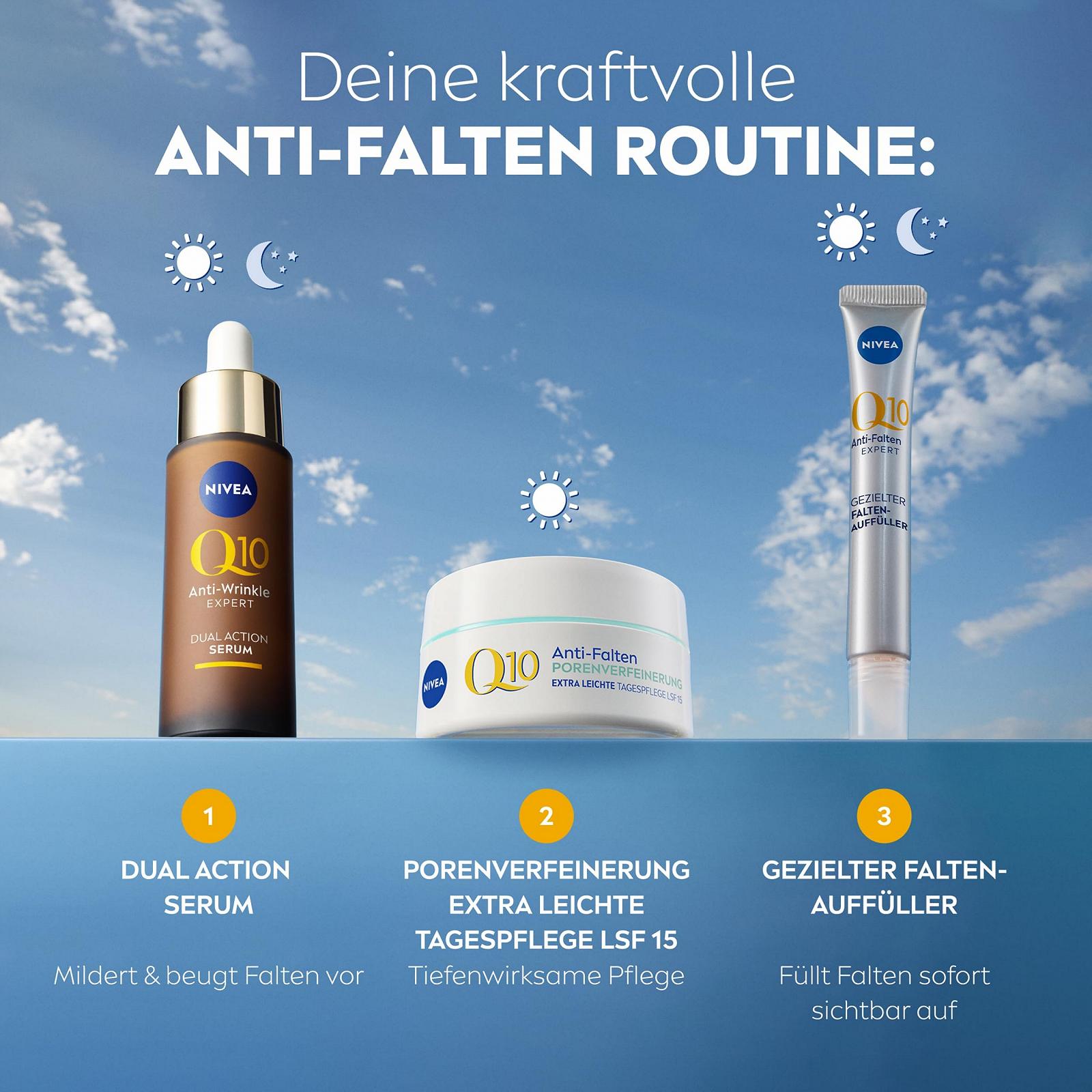 Денний крем NIVEA Q10 Anti-Wrinkle Pore Refining Extra Light SPF 15 50 мл, фото №8