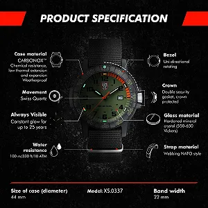 Часы Luminox Leatherback SEA Turtle Giant XS.0337 Мужские 44 мм Военные Черный/Зеленый с Индикатором Даты, Водонепроницаемые до 100 м synthetic.ua - Фото 1