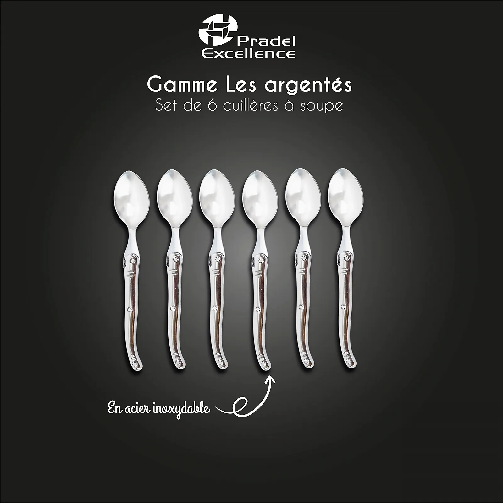 Ложка для супу Pradel Excellence Les Argentes Collection з нержавіючої сталі, 6 шт, сталь 2Cr14, сірий, фото №3