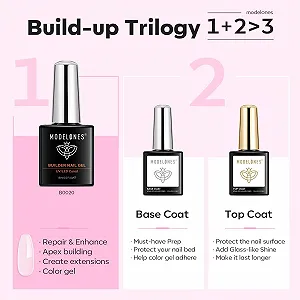 Гель-лак modelones 8 в 1: Базове покриття, верхнє покриття, гель для нарощування, 3 x 15 мл synthetic.ua - Фото 1