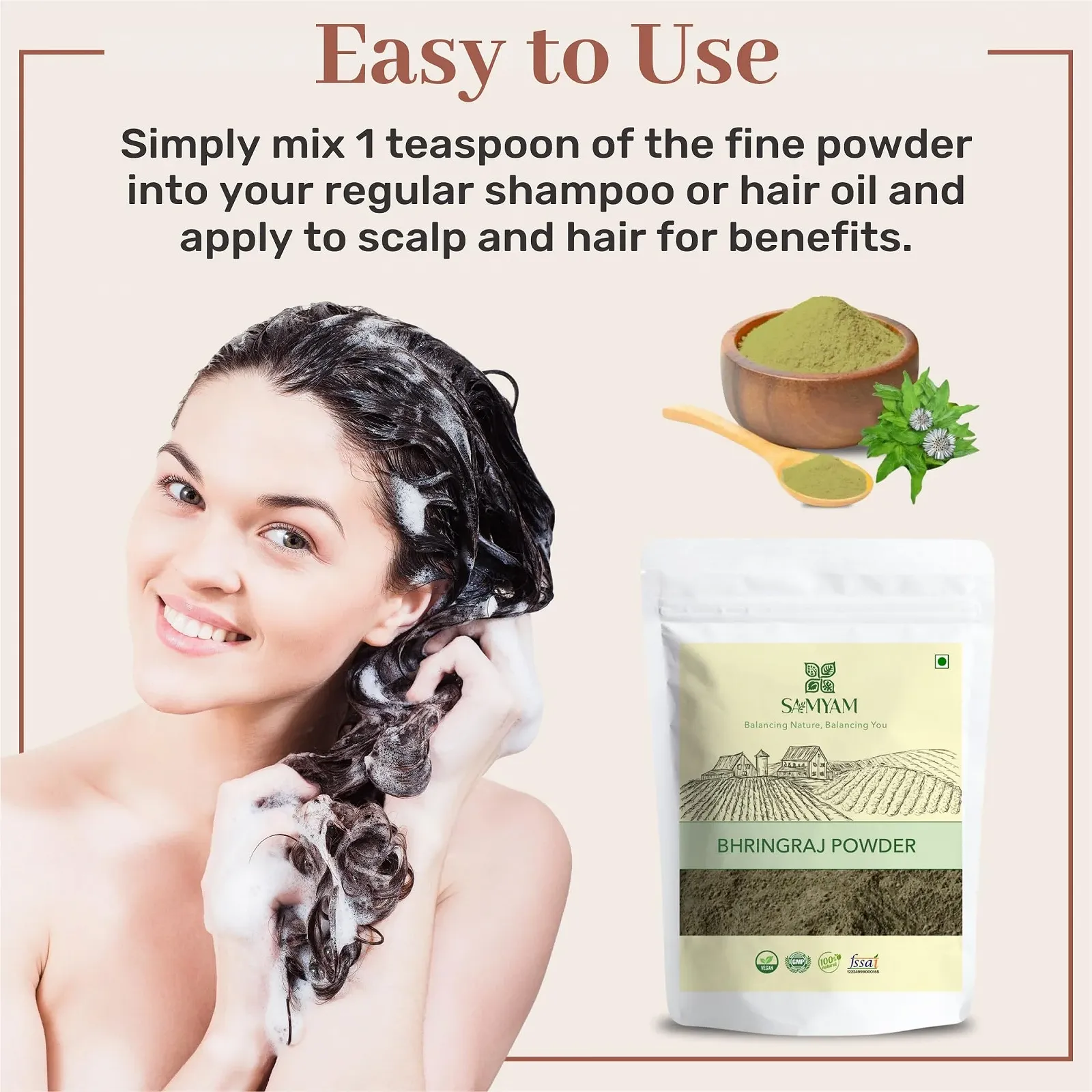 Порошок для догляду за волоссям SAMYAM Bhringraj Herbal - упаковка 200 г, фото №5 Порошок для догляду за волоссям SAMYAM Bhringraj Herbal - упаковка 200 г, фото №5